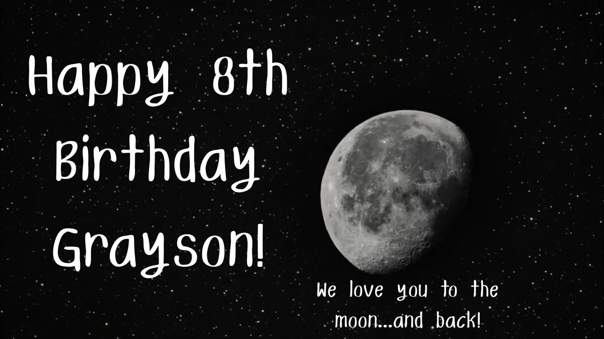 Space Birthday Frame TV sign — editable moon and starry night birthday design, customize the name and age in Canva